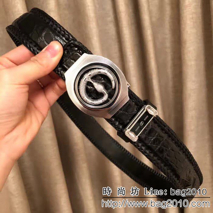 古馳CUCCI 古馳™Gucci 純手工編織美洲鱷魚骨皮 高端男士皮帶 GHG1524